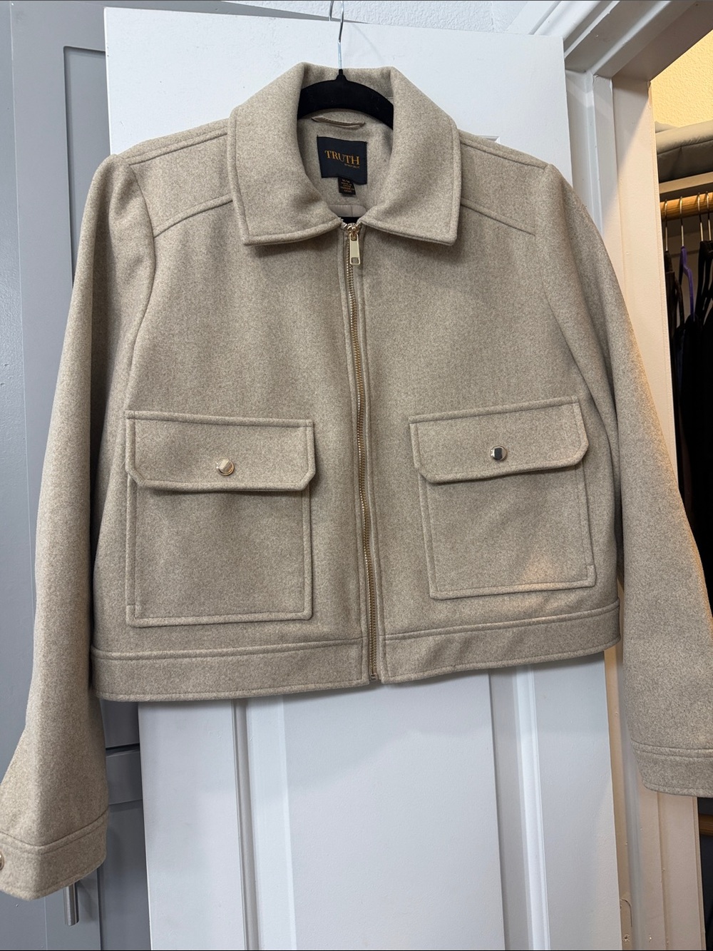 IMPECABLE Sandstone Beige Zip-Front Wool Jacket